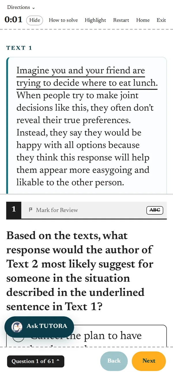 The Reading & Writing question bank on a phone